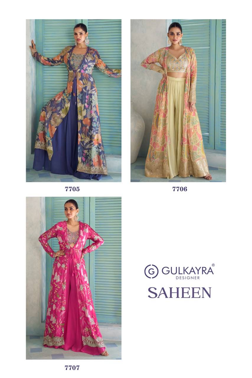 SAHEEN By Gulkayra Designer 7705 To 7707 Series Beautiful Occasional Wear & Party Wear Real Chinon Stitched gown With Bottom At Wholesale Price